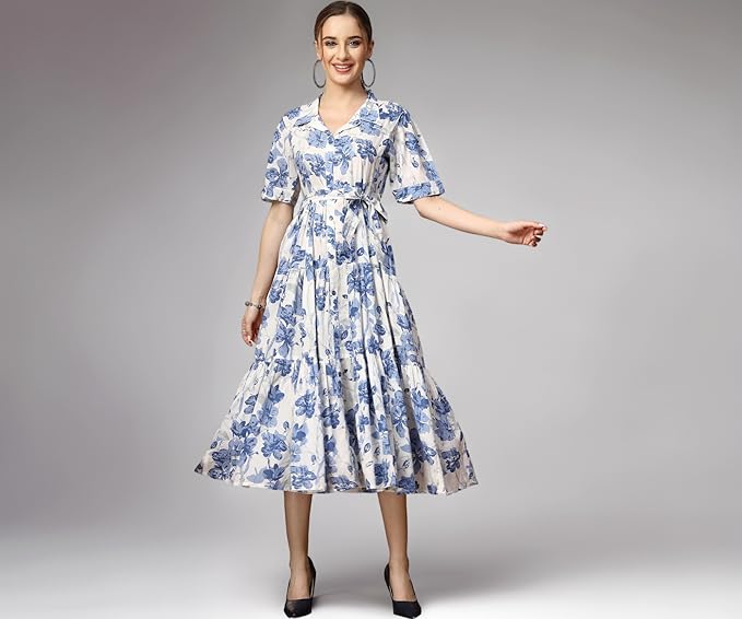 Stylum Cotton Maxi Dress for Women Floral Printed Flared Western Dress for Women - Image 4