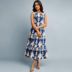 Women's Sleeveless Maxi Dress, Blue and White