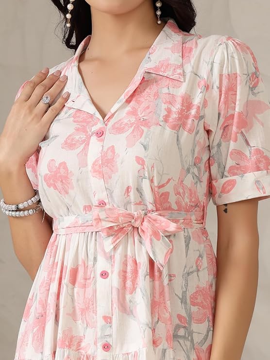 Stylum Cotton Maxi Dress for Women Floral Printed Flared Western Dress for Women - Image 2