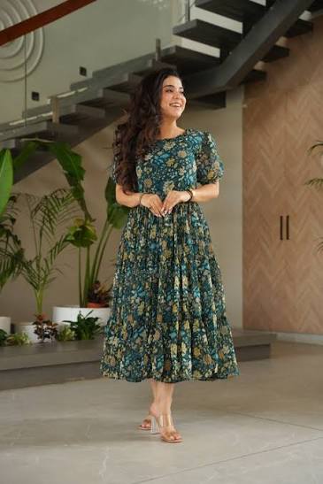 Women's Georgette Dresses Floral | Casual Summer Dress with Belt | - Image 5