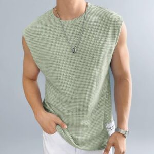 NETCLICK® Mens Waffle Tank Tops Sleeveless Round Neck Polycotton T-Shirt for Gym, Running and Outdoor